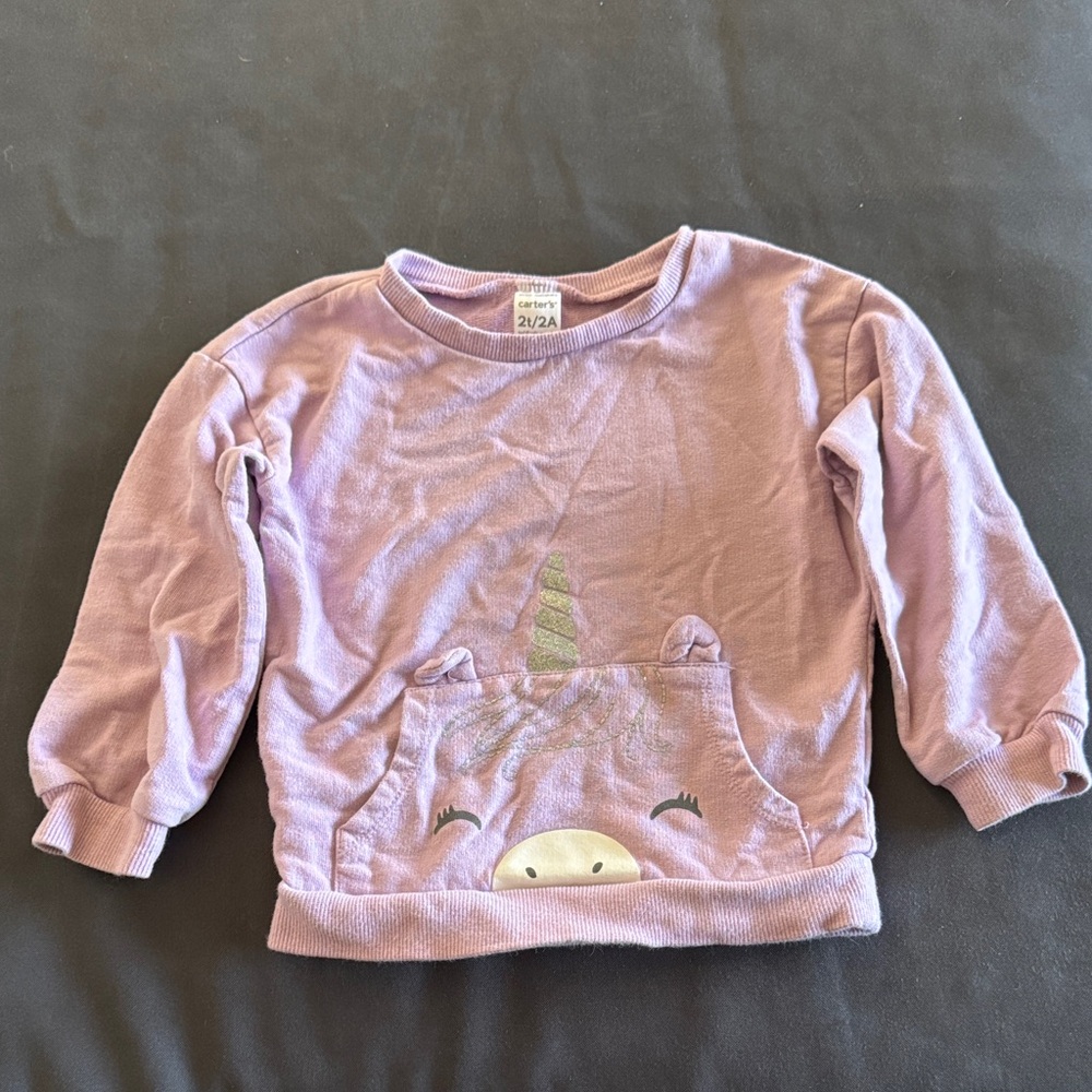 Carter’s Purple Unicorn Sweatshirt | Toddler 2T / 2A | Excellent Used Condition